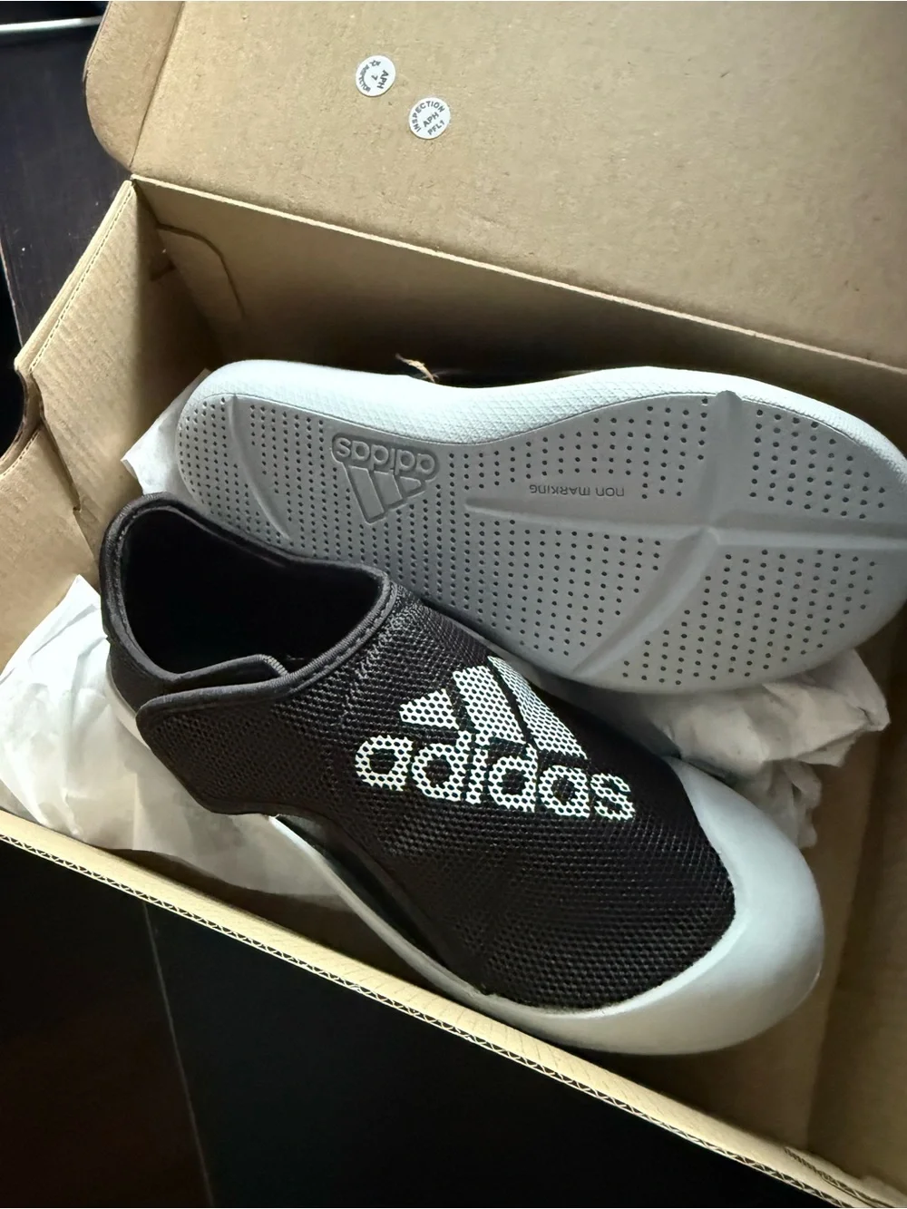 adidas Black Slip-On Sneakers with White Logo and Gray Toe